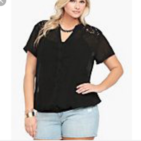 torrid Tops - Sheer Short Sleeve Button-down Lace Back Top 2X
